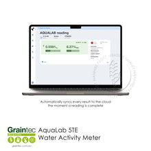 Load image into Gallery viewer, Laptop displaying automatic cloud data synchronization of water activity and moisture content measurement results from AquaLab 5TE | Graintec Scientific