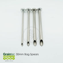 Load image into Gallery viewer, Four 300mm bag spears for grain sampling, shown in parallel. Stainless steel tools for collecting seed and grain samples from bags. Available online from Graintec Scientific.