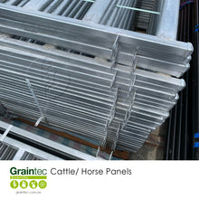Load image into Gallery viewer, Close-up of Cattle/ Horse Panels showing oval rail construction and pin connection lugs | Graintec Scentific