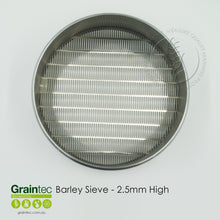 Load image into Gallery viewer, Barley Sieve Stack - Retention (top) sieve: 2.50mm x 25.4mm slotted, high-sided. Available from Graintec Scientific | www.graintec.com.au