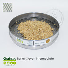 Load image into Gallery viewer, Barley Sieve Stack - Screenings (bottom) sieve: 2.20mm x 25.4mm slotted, intermediate height. Available from Graintec Scientific | www.graintec.com.au