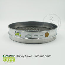 Load image into Gallery viewer, Barley Sieve Stack - Screenings (bottom) sieve: 2.20mm x 25.4mm slotted, intermediate height. Available from Graintec Scientific | www.graintec.com.au