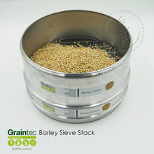 Load image into Gallery viewer, Barley sieve stack commodity sieves, manufactured to Grain Trade Australia specifications. Available from Graintec Scientific | www.graintec.com.au