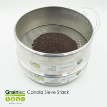 Load image into Gallery viewer, Canola sieve stack commodity sieves, manufactured to Grain Trade Australia specifications. Available from Graintec Scientific | www.graintec.com.au