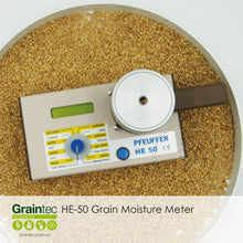 Load image into Gallery viewer, Pfeuffer HE50 Grain Moisture Meter - Includes calibration settings for soft wheat, hard wheat, barley, sorghum, oats, corn, canola, beans, sunflowers, peas, safflower, triticale, wet wheat and soy beans  | graintec.com.au
