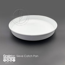 Load image into Gallery viewer, White sieve catch pan, 300mm diameter. Suitable for commodity sieves (e.g. wheat, barley, etc). Available from Graintec Scientific | www.graintec.com.au