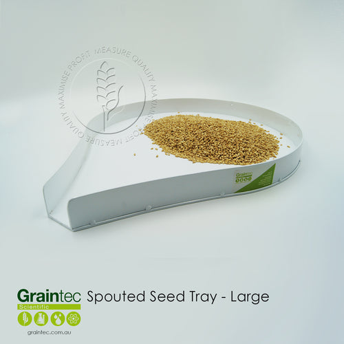 The 400mm Spouted Grain Tray makes grain inspection easy and the spouted shape makes pouring grain clean and simple. Available from Graintec Scientific | www.graintec.com.au 