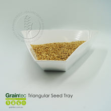 Load image into Gallery viewer, White Triangular Grain Tray: Static resistant plastic, durable plastic construction and tapered pour spout
