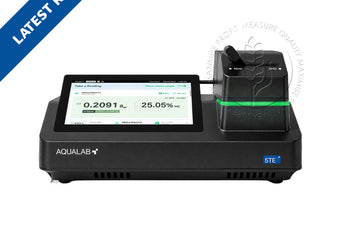 AquaLab 5TE Water Activity Meter front view displaying digital water activity and moisture content readings on screen | Graintec Scientific