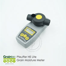 Load image into Gallery viewer, Angled product shot of the portable Pfeuffer HE Lite moisture tester, showing the digital LCD screen and compact design.
