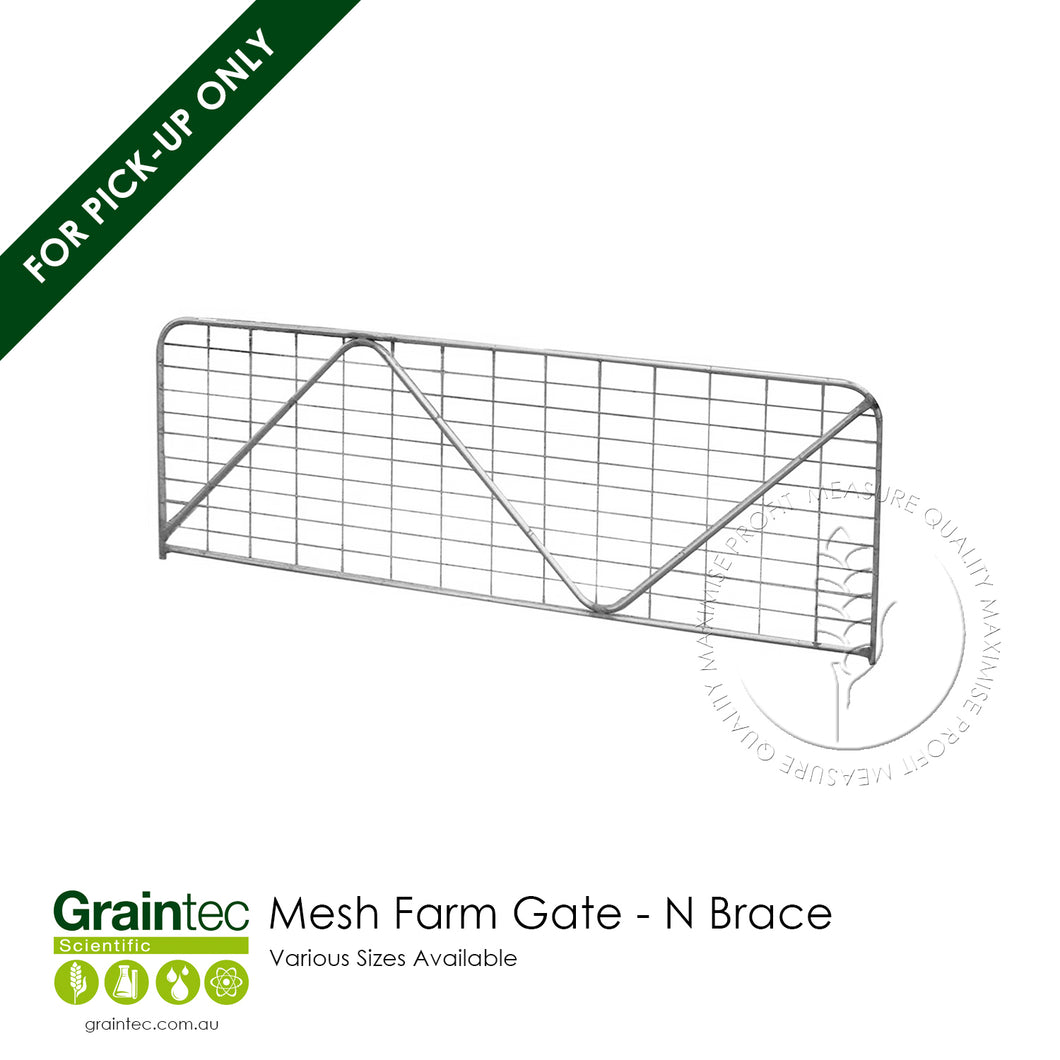 Galvanised Mesh Farm Gate with N-Brace for permanent rural fencing and small livestock control | Graintec Scientific