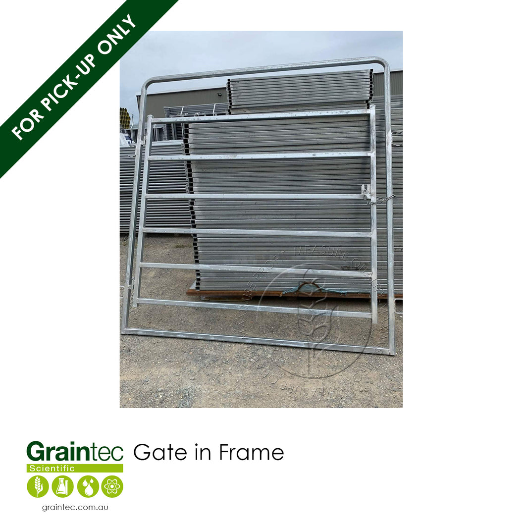 Gate in Frame with 40 x 40 mm galvanised steel RHS rails, ready for installation on a farm | Graintec Scientific