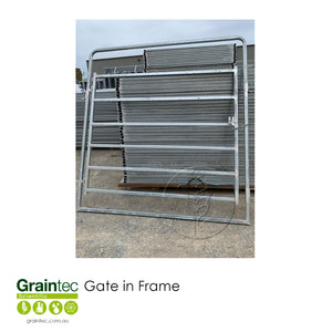 Gate in Frame with 40 x 40 mm galvanised steel RHS rails, ready for installation on a farm | Graintec Scientific