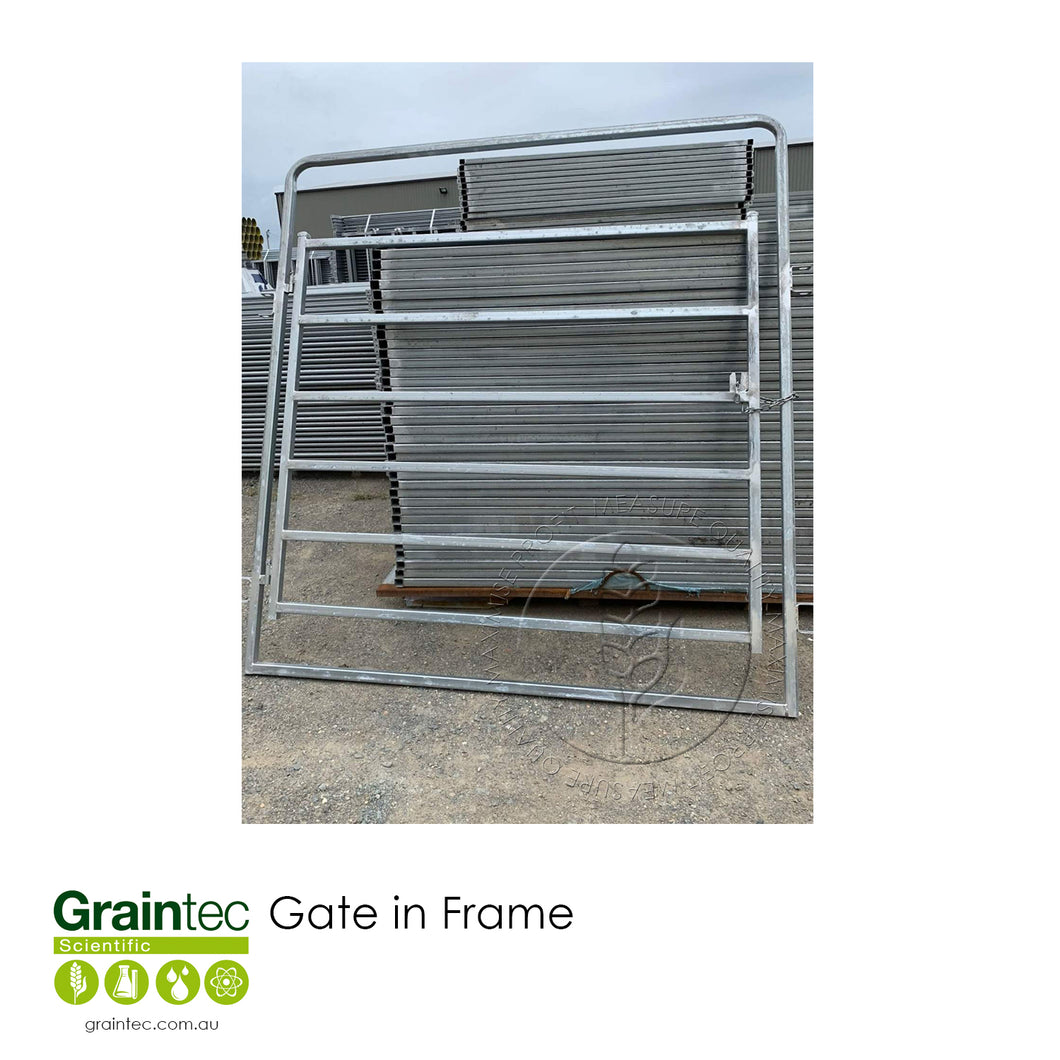 Gate in Frame with 40 x 40 mm galvanised steel RHS rails, ready for installation on a farm | Graintec Scientific
