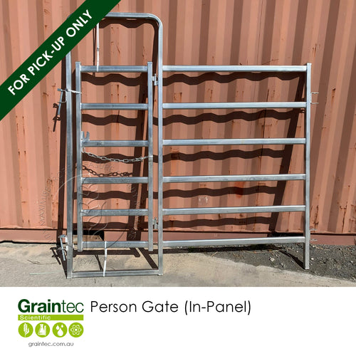 Heavy-duty, portable Person Gate (In-Panel) for livestock yard fencing, complete with pins | Graintec Scientific
