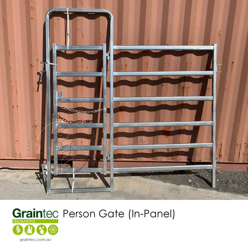 Heavy-duty, portable Person Gate (In-Panel) for livestock yard fencing, complete with pins | Graintec Scientific