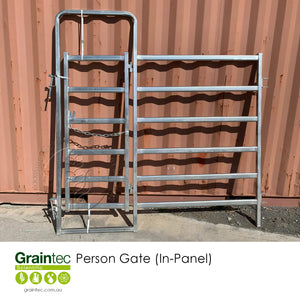 Heavy-duty, portable Person Gate (In-Panel) for livestock yard fencing, complete with pins | Graintec Scientific