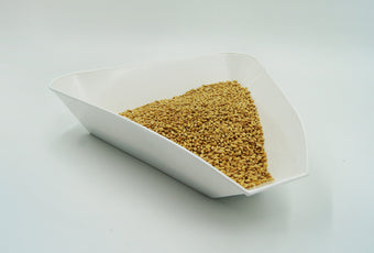 Classic white triangular seed and grain tray for sampling and grain testing. Available at Graintec Scientific | www.graintec.com.au