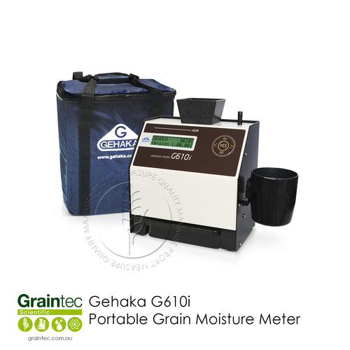 The Gehaka G610i Moisture Tester was specially developed to monitor and control field crops, grain drying and storage processes, with high performance and precision. Available from Graintec Scientific (Australia) | www.graintec.com.au
