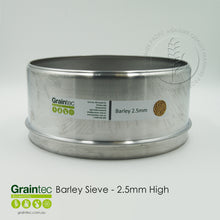 Load image into Gallery viewer, Barley Sieve Stack - Retention (top) sieve: 2.50mm x 25.4mm slotted, high-sided. Available from Graintec Scientific | www.graintec.com.au
