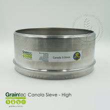 Load image into Gallery viewer, Canola Sieve Stack - Top sieve: 3.0mm Round-hole, high-sided. Available from Graintec Scientific | www.graintec.com.au
