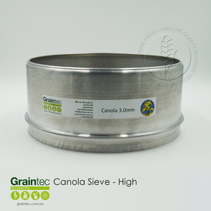 Canola Sieve Stack - Top sieve: 3.0mm Round-hole, high-sided. Available from Graintec Scientific | www.graintec.com.au