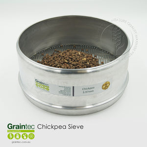 Desi Chickpea Commodity Sieve: Manufactured to Grain Trade Australia specifications. Slot size 3.97mm x 25mm. 300mm diameter sieve, high-sided.