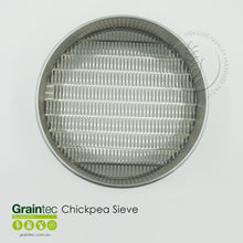 Load image into Gallery viewer, Desi Chickpea Commodity Sieve: Manufactured to Grain Trade Australia specifications. Slot size 3.97mm x 25mm. 300mm diameter sieve, high-sided.
