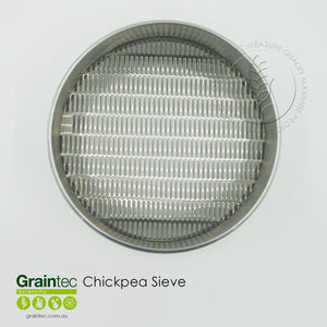 Desi Chickpea Commodity Sieve: Manufactured to Grain Trade Australia specifications. Slot size 3.97mm x 25mm. 300mm diameter sieve, high-sided.
