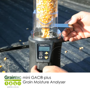 The mini GAC® plus Grain Moisture Analyser measures grain moisture and test weight | Available from Graintec Scientific www.graintec.com.au