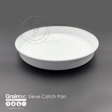 Load image into Gallery viewer, White sieve catch pan, 300mm diameter. Suitable for commodity sieves (e.g. wheat, barley, etc). Available from Graintec Scientific | www.graintec.com.au
