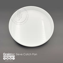 Load image into Gallery viewer, White sieve catch pan, 300mm diameter. Suitable for commodity sieves (e.g. wheat, barley, etc). Available from Graintec Scientific | www.graintec.com.au
