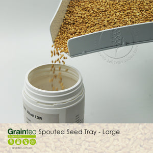 The 400mm Spouted Grain Tray makes grain inspection easy and the spouted shape makes pouring grain clean and simple. Available from Graintec Scientific | www.graintec.com.au 