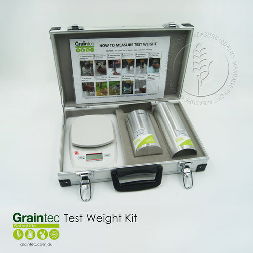 Graintec Scientific’s test weight kit is perfect for on-farm test weight measurements. Available at www.graintec.com.au
