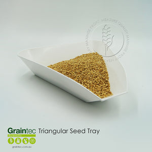 White Triangular Grain Tray: Static resistant plastic, durable plastic construction and tapered pour spout